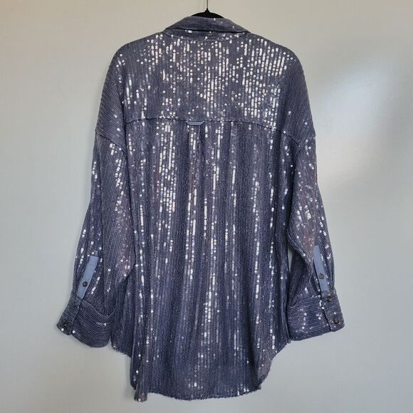NEW ANTHROPOLOGIE PILCRO Long-Sleeve Oversized Sequin Button down Shirt M L XL - Picture 5 of 5